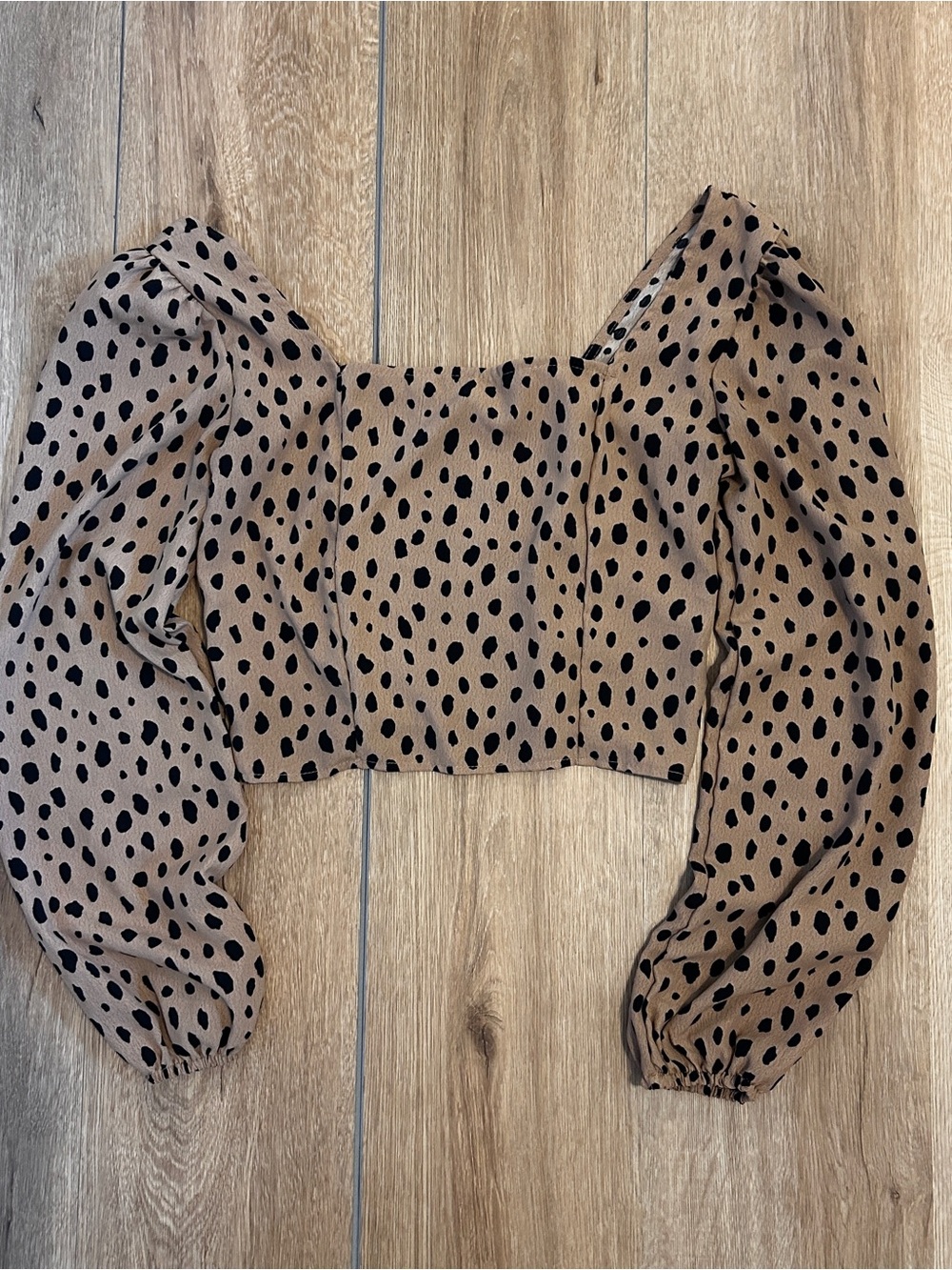 Altar'd State Brown Crop Top with Black Polka Dots